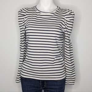 Boden blue white striped puff shoulder long sleeve 100% cotton top 6